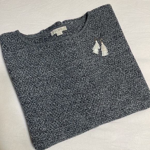 LOFT Poncho Style Black/Navy/Cream Sweater Size M/L - Picture 3 of 10